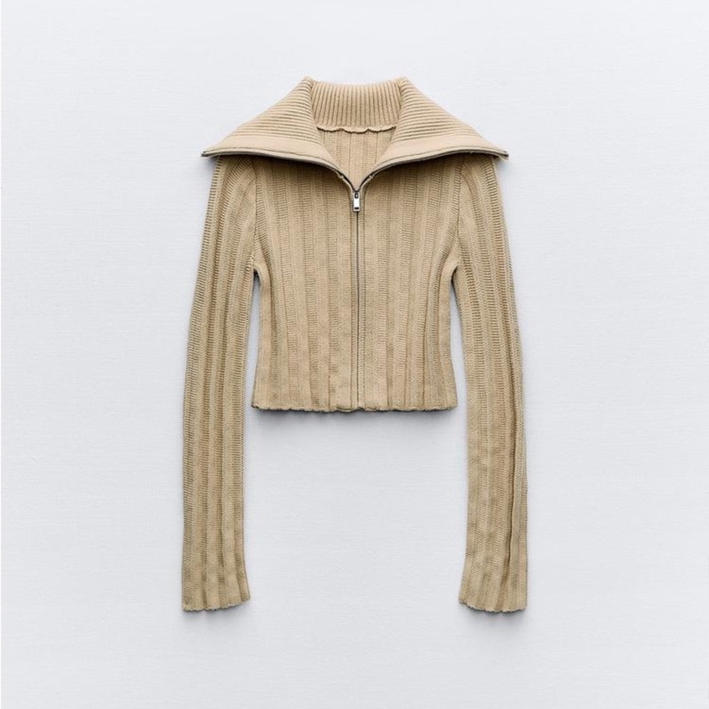 NWT ZARA ZIPPERED CROPPED KNIT CARDIGAN SIZE SMALL